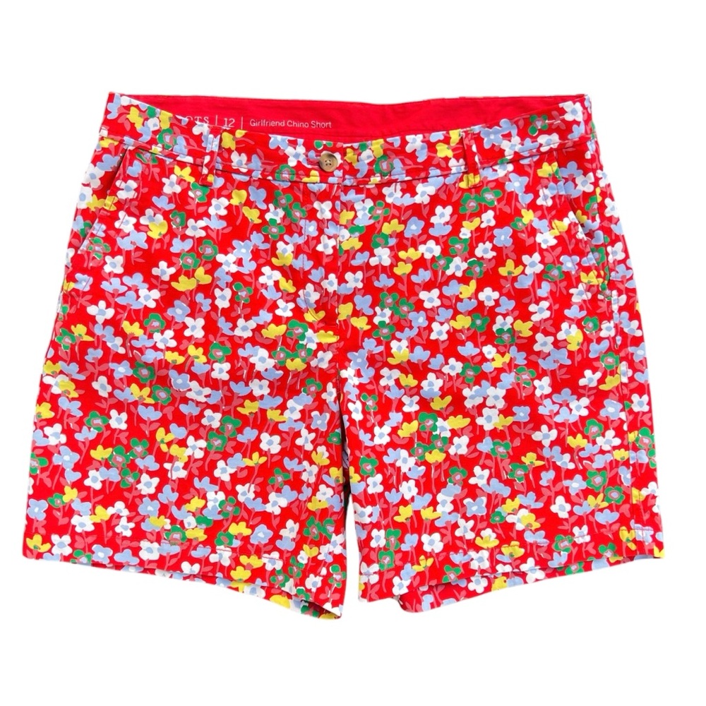 Talbots Short Girlfriend Chino Spring Posies Size 12 Floral Red Inseam 7”
